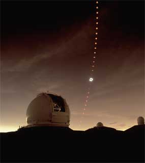 Keck on Mauna Kea during totality, 1991